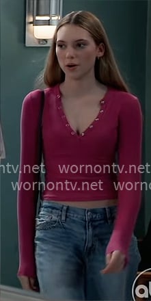 Charlotte’s pink henley top with long sleeves on General Hospital