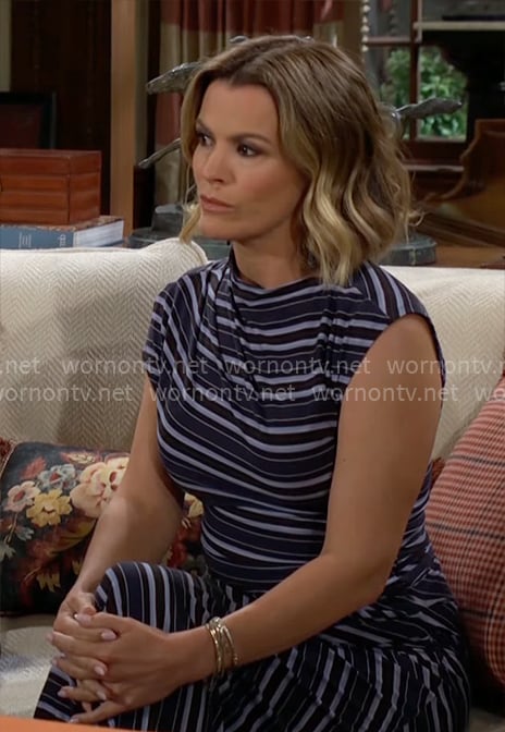 Chelsea's blue striped dress on The Young and the Restless Chelsea's blue striped dress on The Young and the Restless