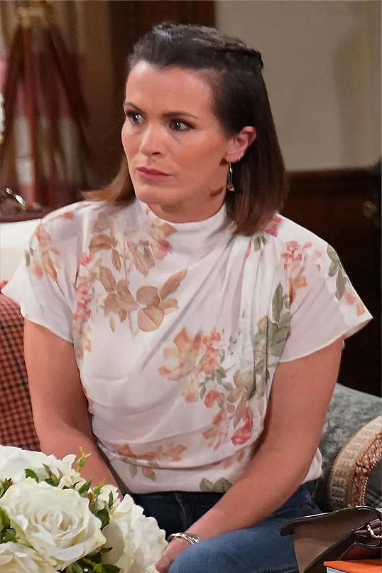 Chelsea’s cream floral top on The Young and the Restless