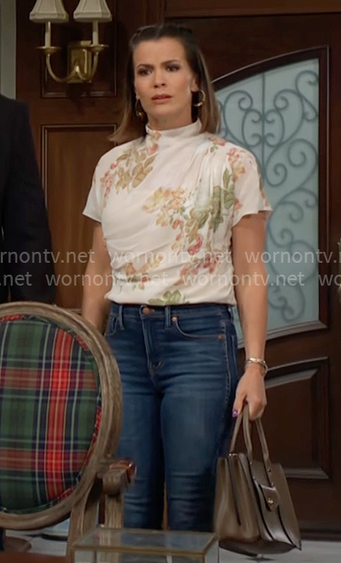 Chelsea’s cream floral top on The Young and the Restless Chelsea’s cream floral top on The Young and the Restless