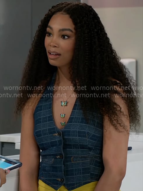 Chelsea’s plaid denim top on Beyond the Gates