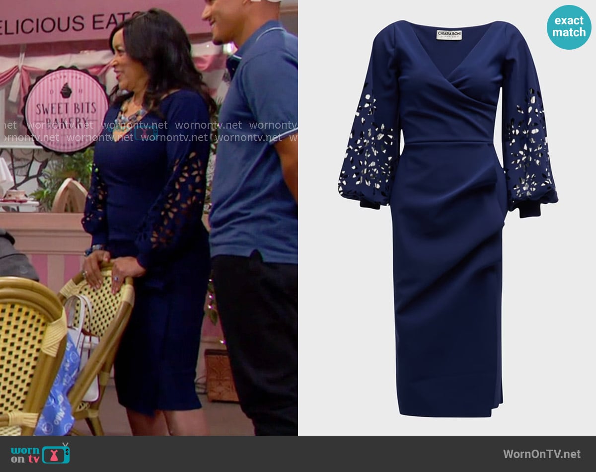 Chiara Boni La Petite Robe Gallilia Cutout Ruffle Sheath Midi Dress worn by Paulina Price (Jackée Harry) on Days of our Lives