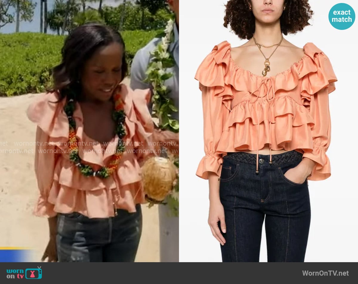 Chloe Ruffled Cropped Top worn by Deborah Roberts on Good Morning America