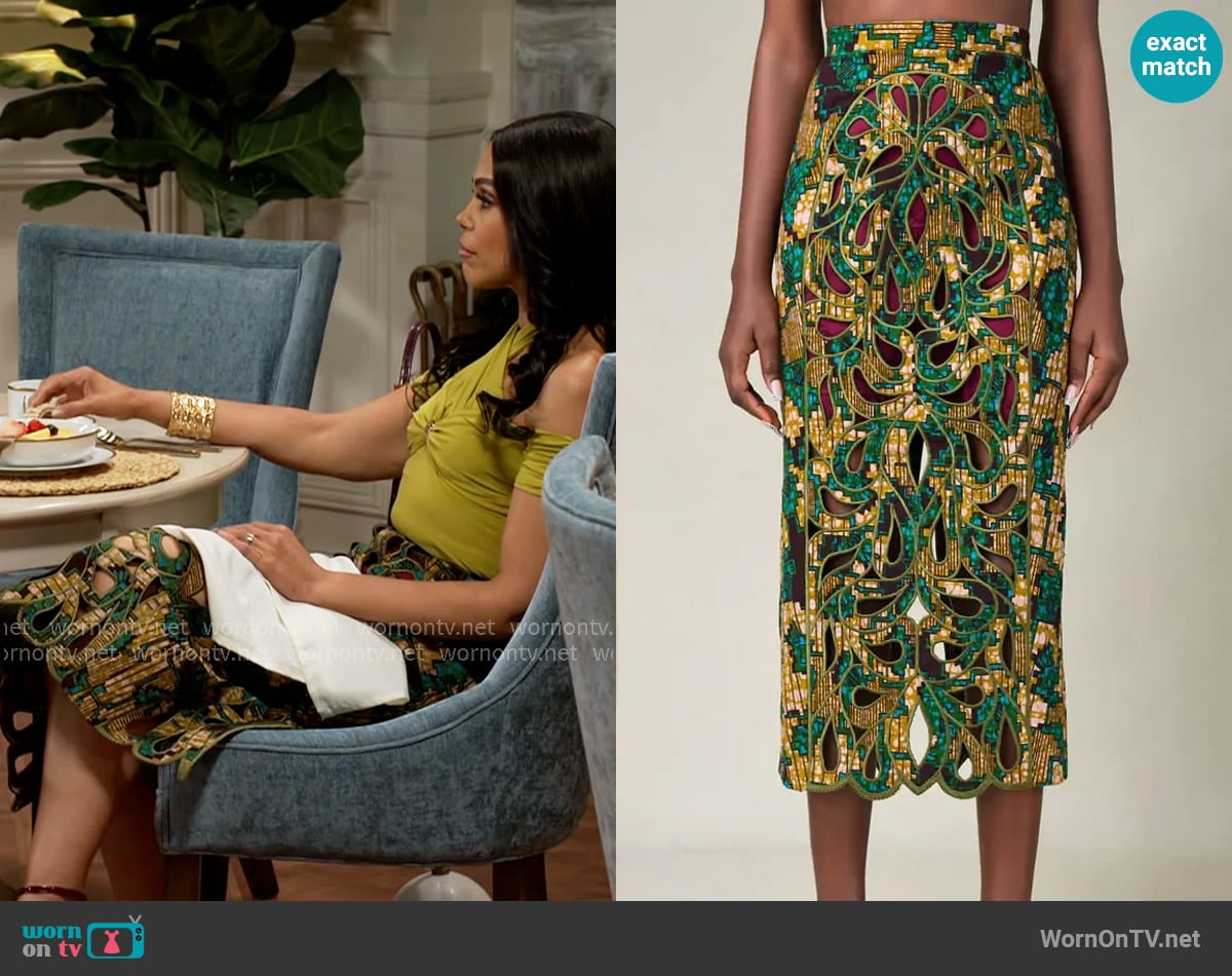 Christie Brown Stacey Skirt worn by Dani Dupree (Karla Mosley) on Beyond the Gates