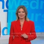 Christine Romans' red tie waist blazer and pants on NBC News Daily