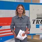 Christine Romans's grey denim shirt and front slit pants on NBC News Daily