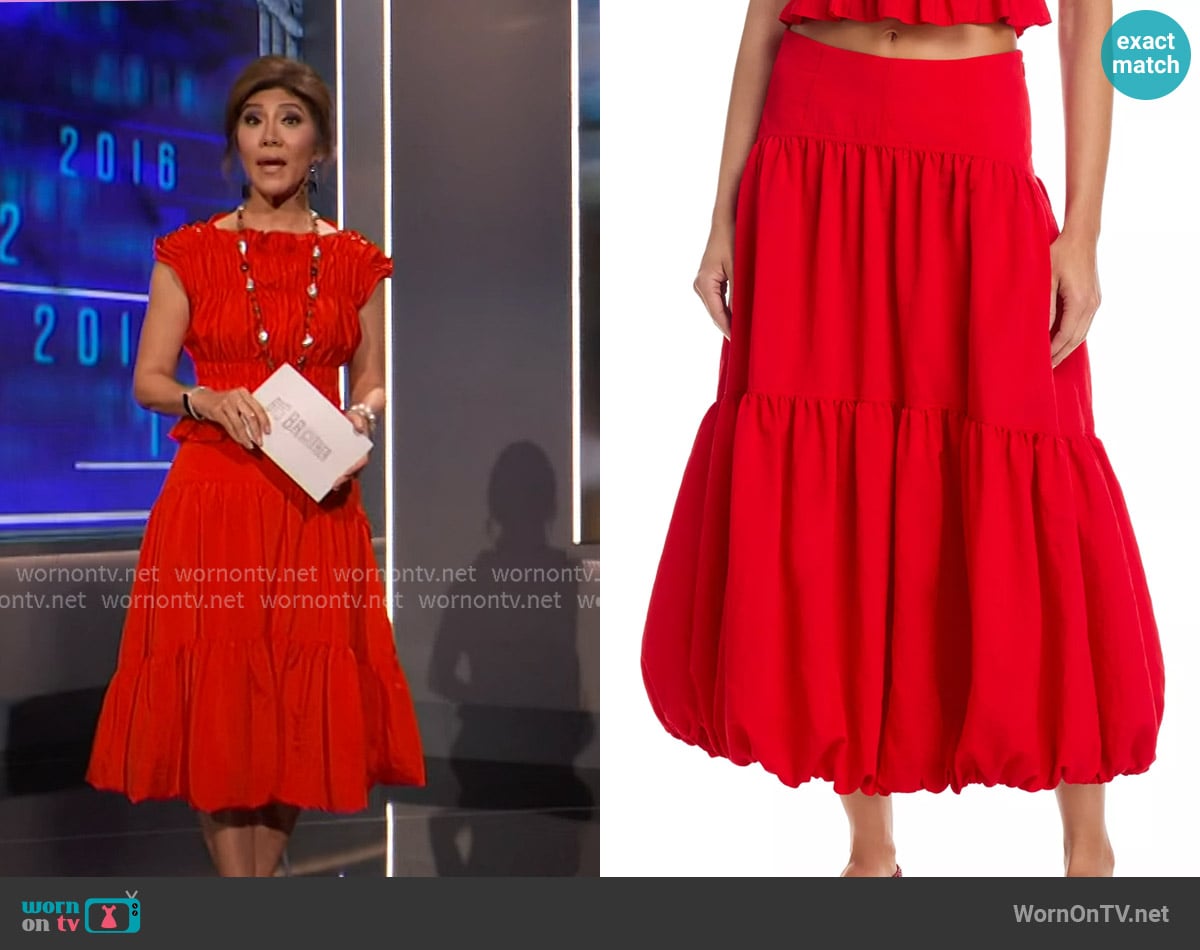 Cinq a Sept Blythe Bubble Skirt worn by Julie Chen on Big Brother