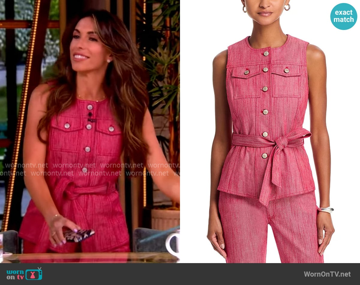 Alyssa’s pink denim belted vest on The View Alyssa’s pink denim belted vest on The View