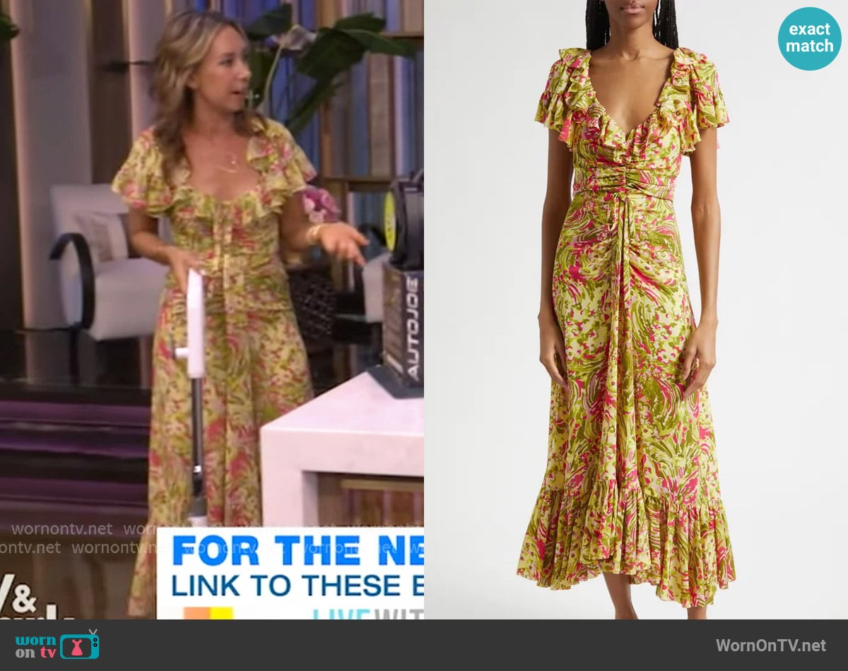 Cinq a Sept Daisy Swirl Ivey Floral Dress worn by Shannon Doherty on Live with Kelly and Mark