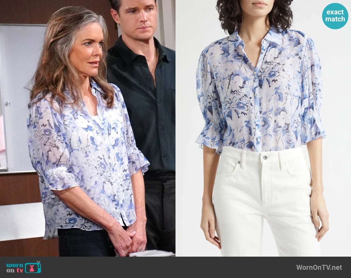 Cinq a Sept Fiona Floral Button-Up Top worn by Diane Jenkins (Susan Walters) on The Young and the Restless
