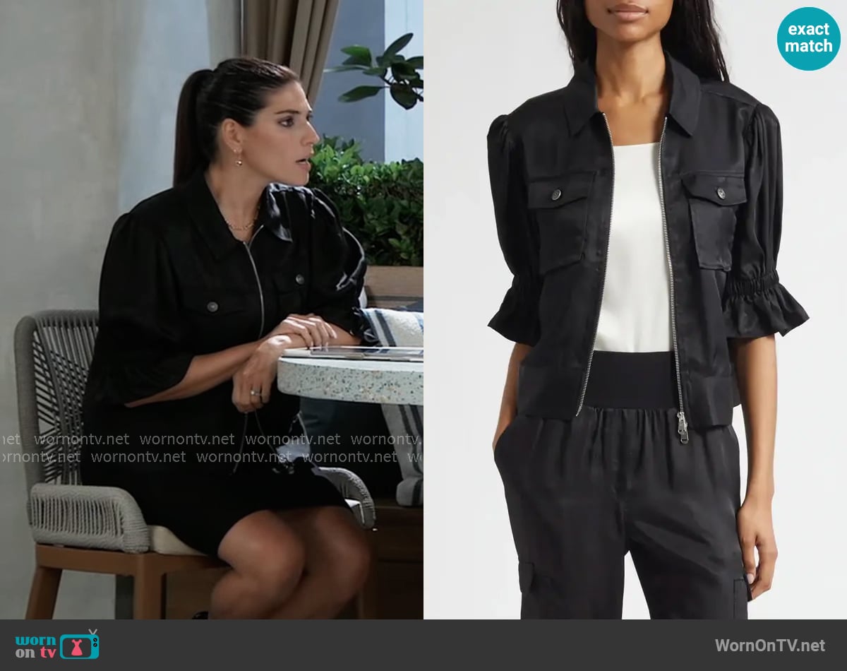 Cinq a Sept Holly Jacket in Black worn by Brook Lynn Quartermaine (Amanda Setton) on General Hospital