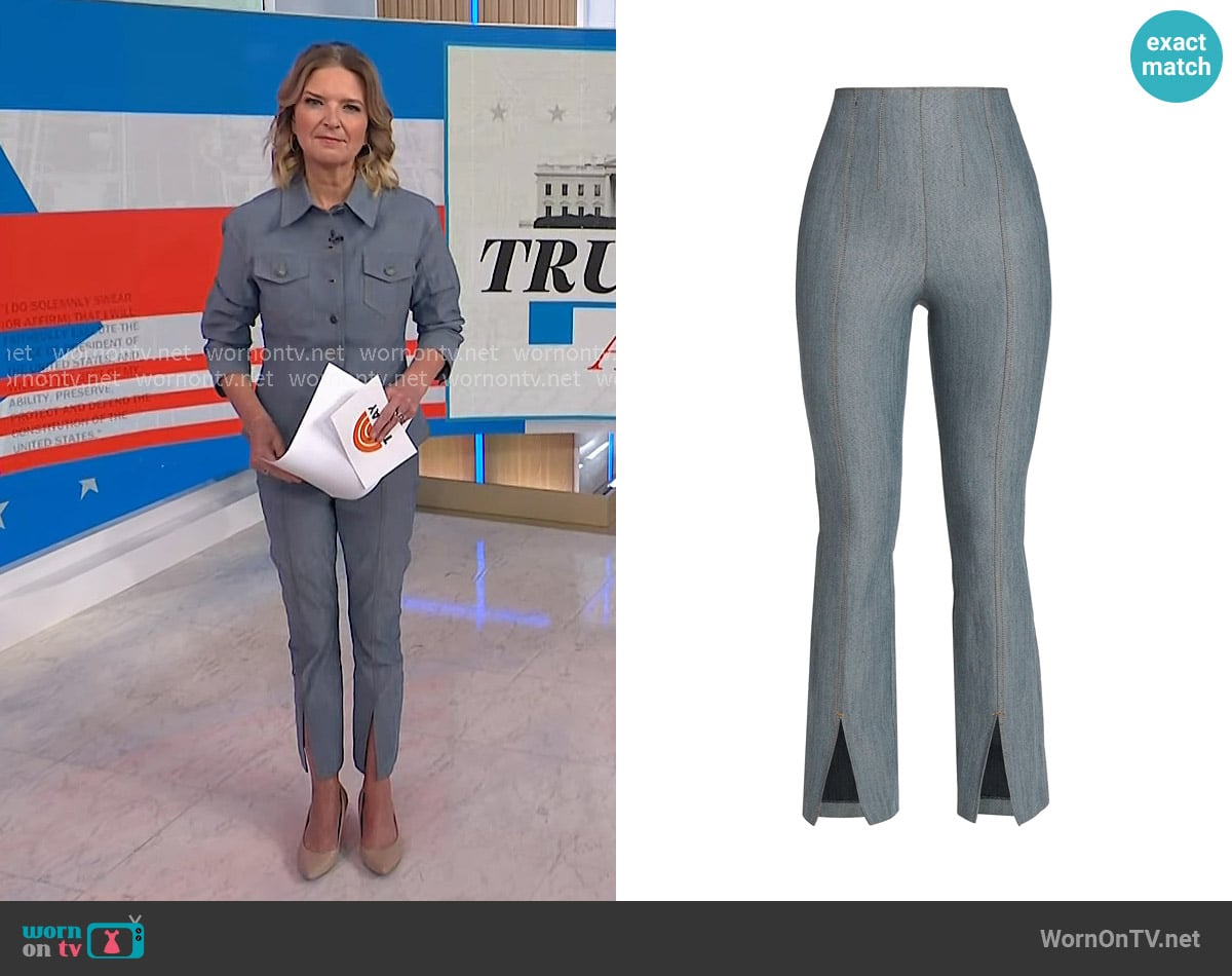 Cinq a Sept Laurie High-Rise Stretch Flared Crop Jeans in Light Indigo worn by Christine Romans on NBC News Daily