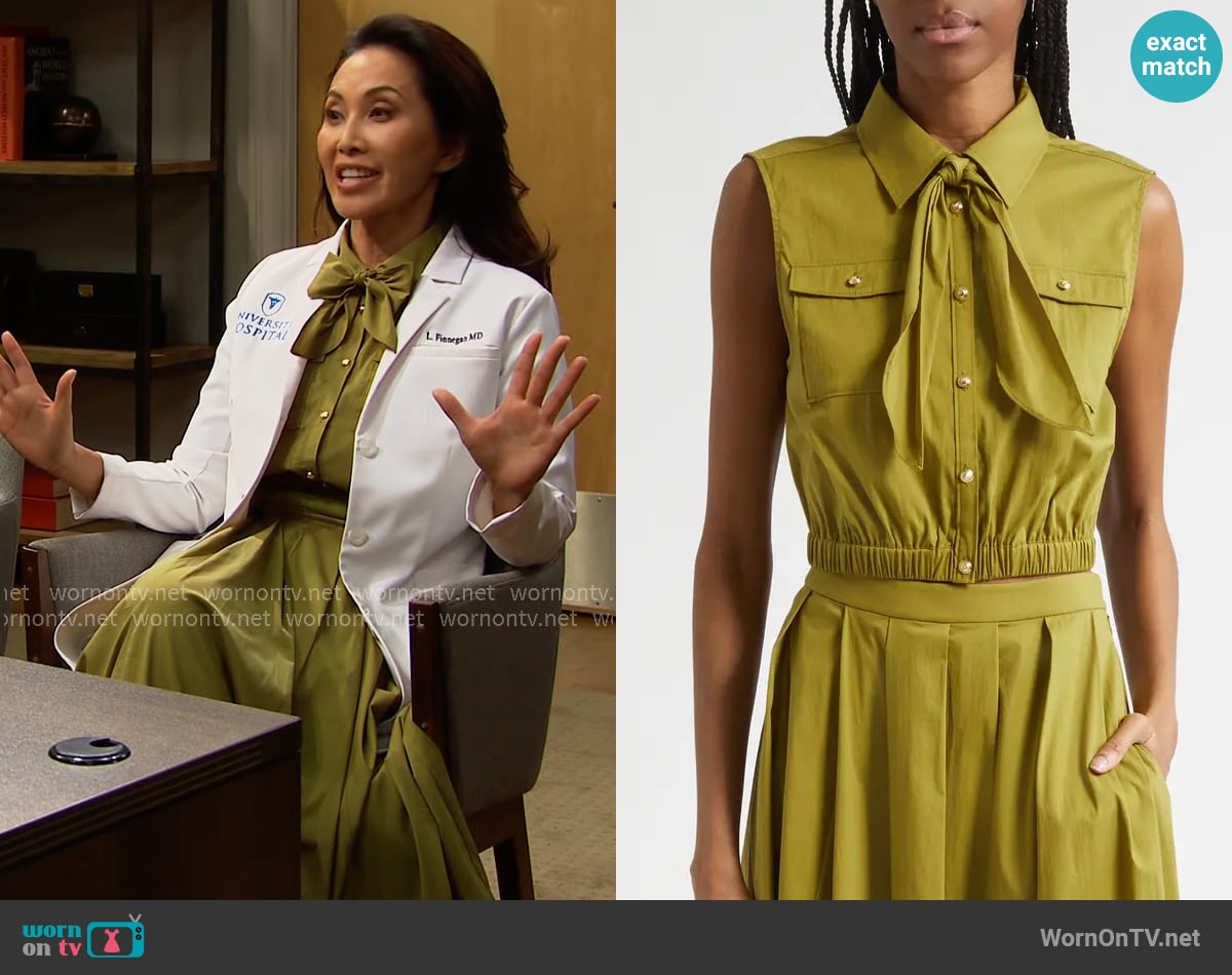 Cinq a Sept Lou Top in Dark Cardamom worn by Li Finnegan (Naomi Matsuda) on The Bold and the Beautiful