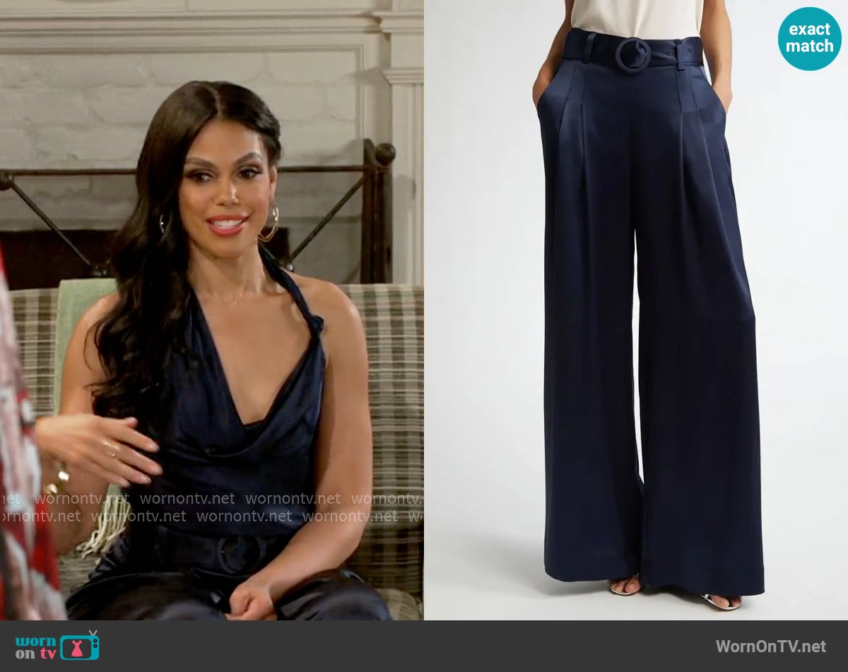 Cinq a Sept Shauna Pants in Navy worn by Dani Dupree (Karla Mosley) on Beyond the Gates