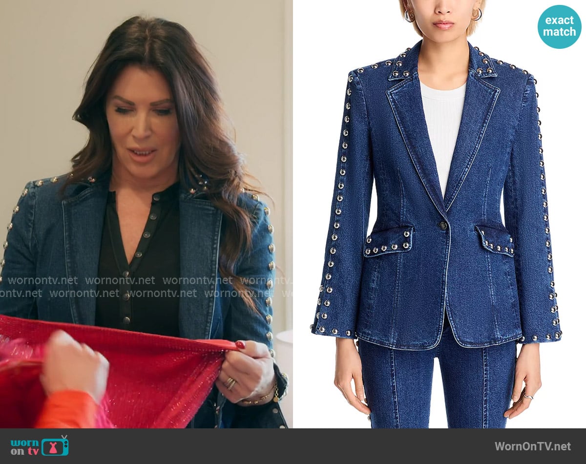 Cinq a Sept Studded Denim Milly Blazer worn by Emily Simpson on The Real Housewives of Orange County