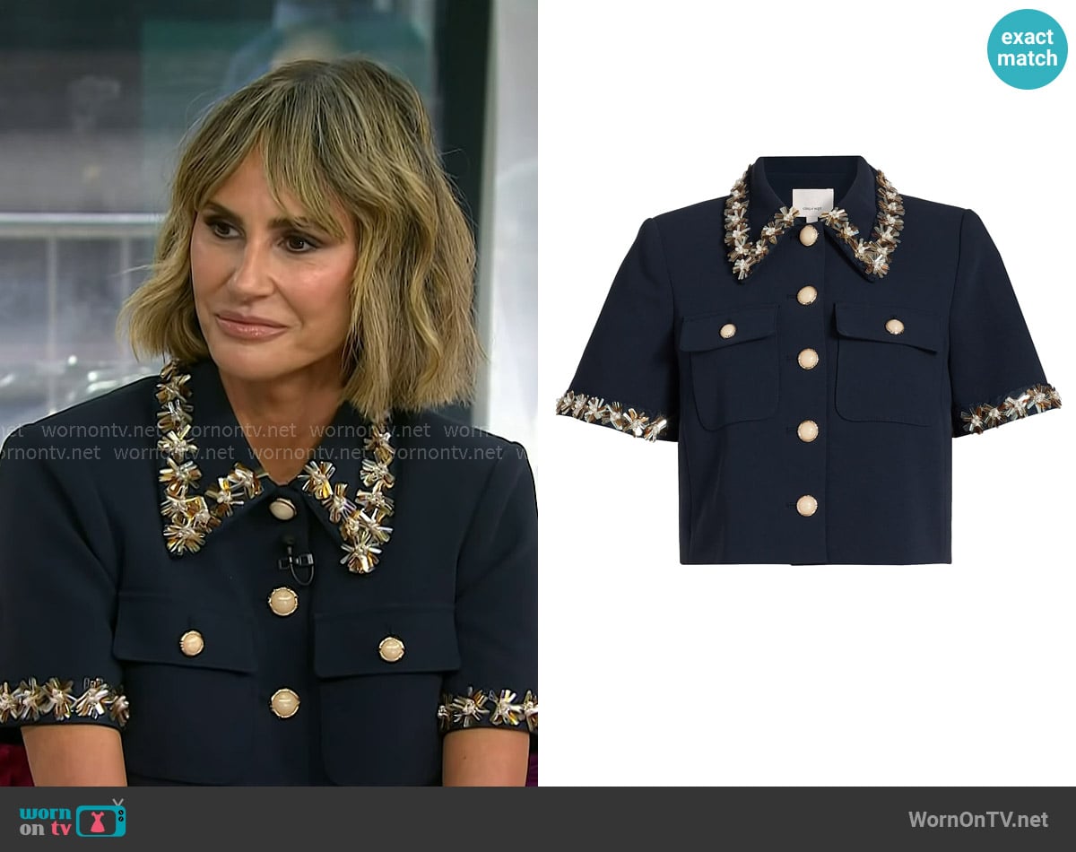 Keltie Knight’s navy embellished short sleeve jacket on Today Keltie Knight’s navy embellished short sleeve jacket on Today