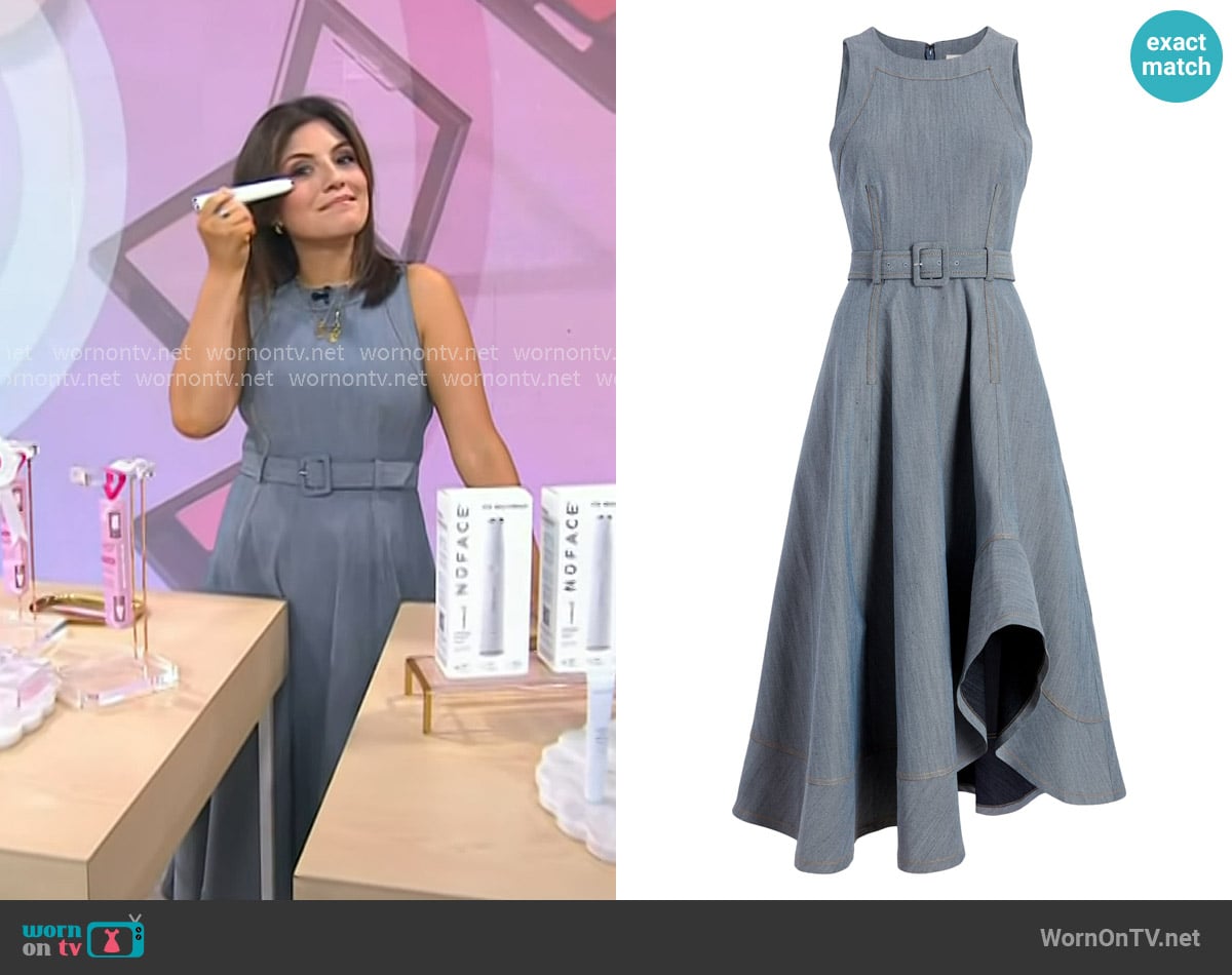 Cinq a Sept Zelda High-Low Denim Dress in Light Indigo worn by Adrianna Barrionuevo Brach on Today
