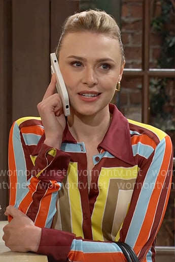 Claire’s multi color stripe shirtdress on The Young and the Restless