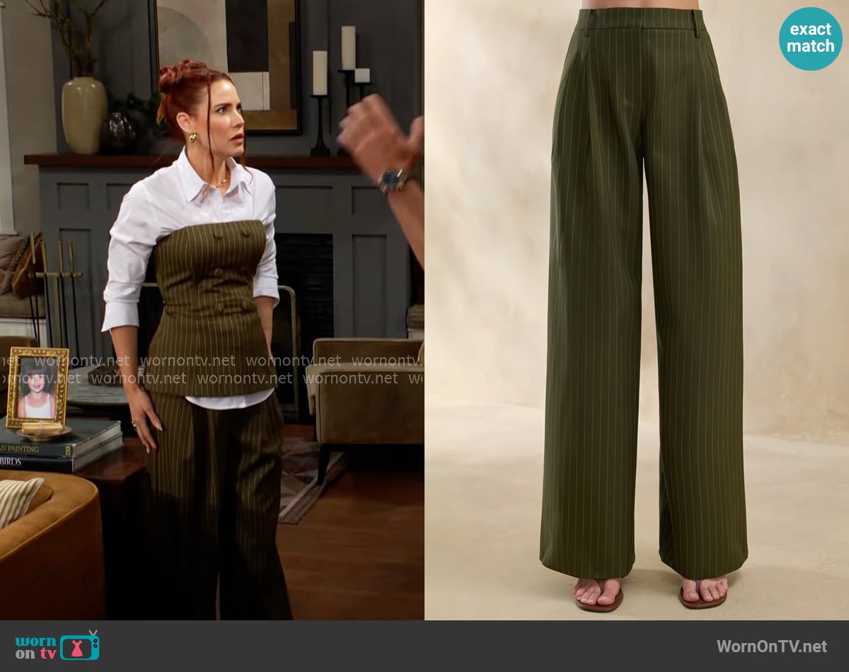 Club L London Hesper Olive Pinstripe Wide-Leg Tailored Trouser worn by Sally Spectra (Courtney Hope) on The Young and the Restless