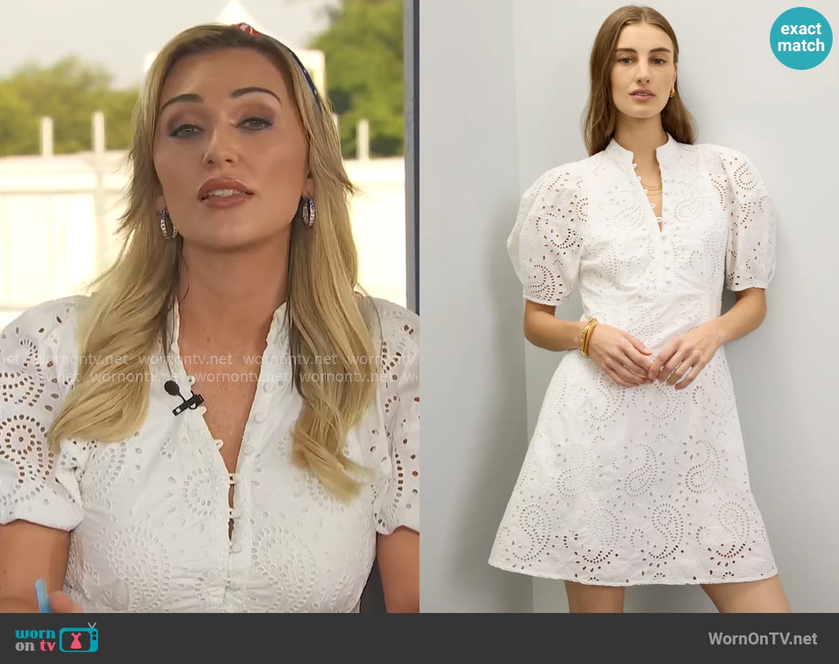 Club Monaco Eyelet Balloon Sleeve Mini Dress worn by Kelly O'Grady on CBS Mornings