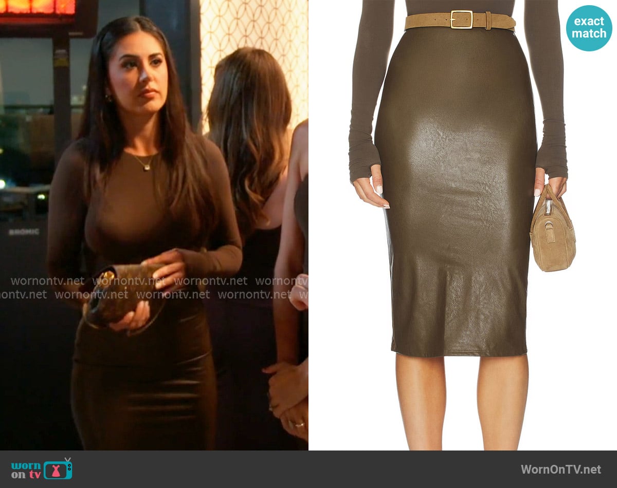 Commando Faux Leather Midi Skirt worn by Michelle Saniei on The Valley