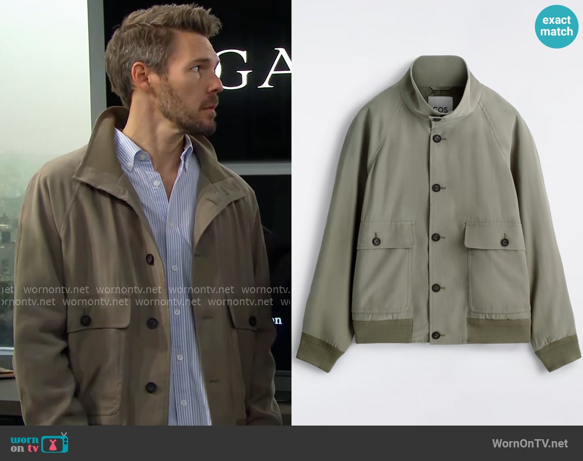 COS Mock Neck Twill Blouson Jacket worn by Liam Spencer (Scott Clifton) on The Bold and the Beautiful