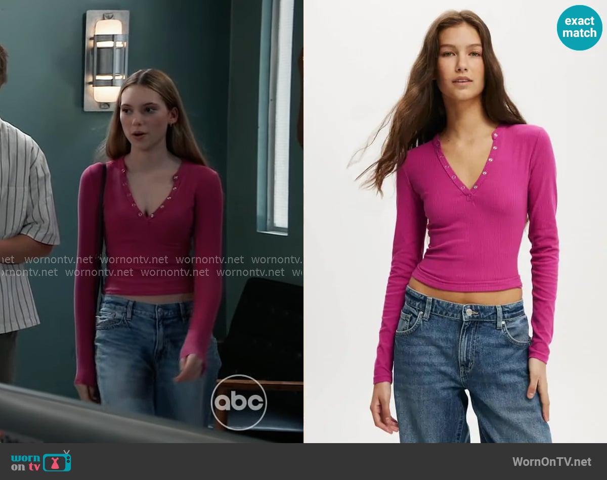 Cotton On Ryan Henley in Wild Orchid worn by Charlotte Cassadine (Bluesy Burke) on General Hospital