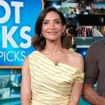 Courtney Lopez’s yellow striped off shoulder top on Access Hollywood