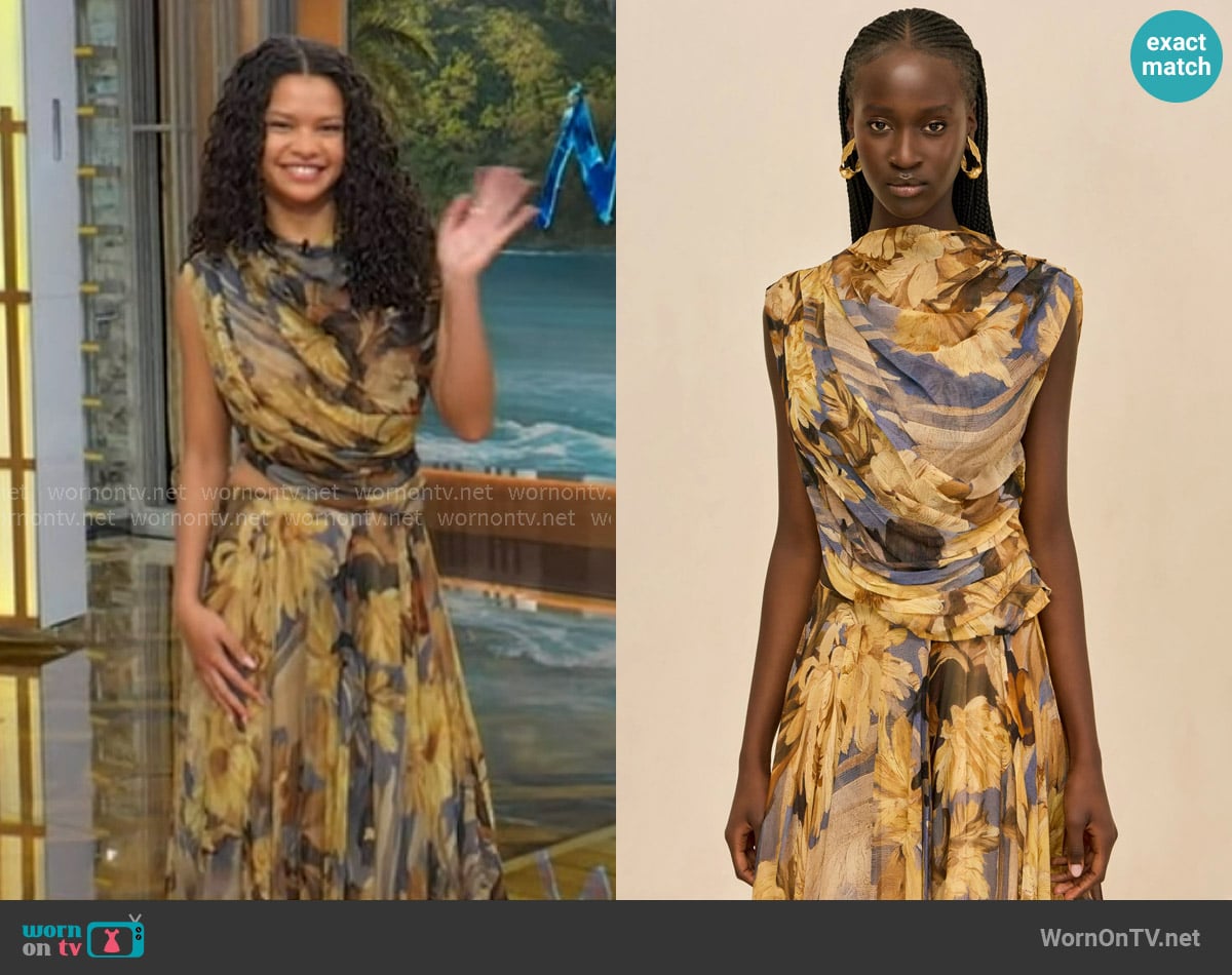 Cult Gaia BBanksia Top in Wild Dahlia worn by Catherine Laga'aia on Good Morning America