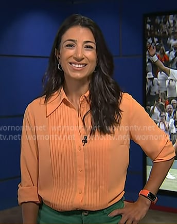 Daniele Hamamdjian’s orange pintuck blouse on Today