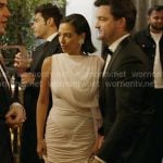 Danielle’s white ruched draped gown on In The City