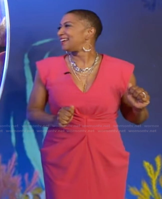 Deja Vu’s pink v-neck dress on Live with Kelly and Mark