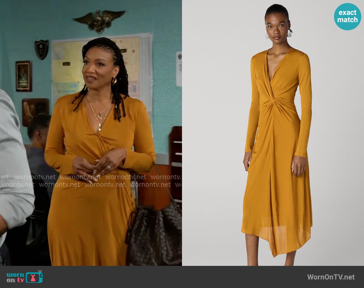 Diane von Furstenberg Beatrice Dress in Toffee worn by Darlene Hawthorne (Monique Mosee) on Beyond the Gates