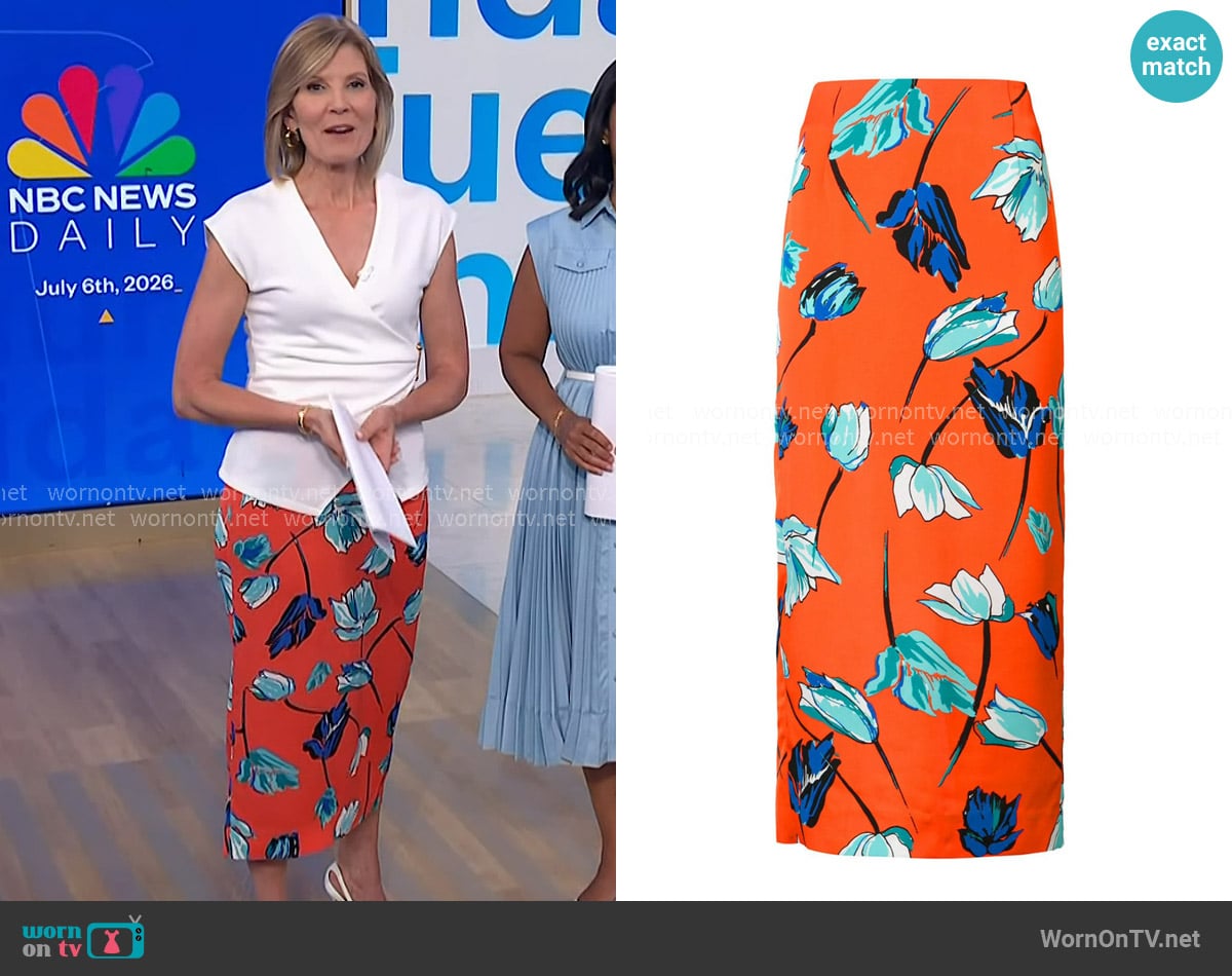 Diane von Furstenberg Floral Midi Pencil Skirt worn by Kate Snow on NBC News Daily