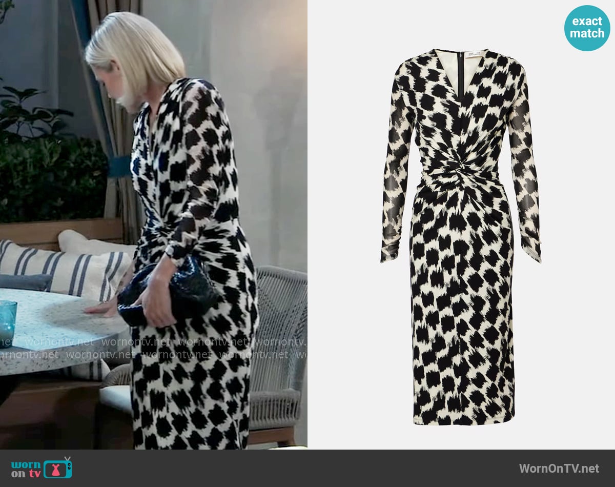Diane von Furstenberg Libra printed gathered midi dress worn by Ava Jerome (Maura West) on General Hospital
