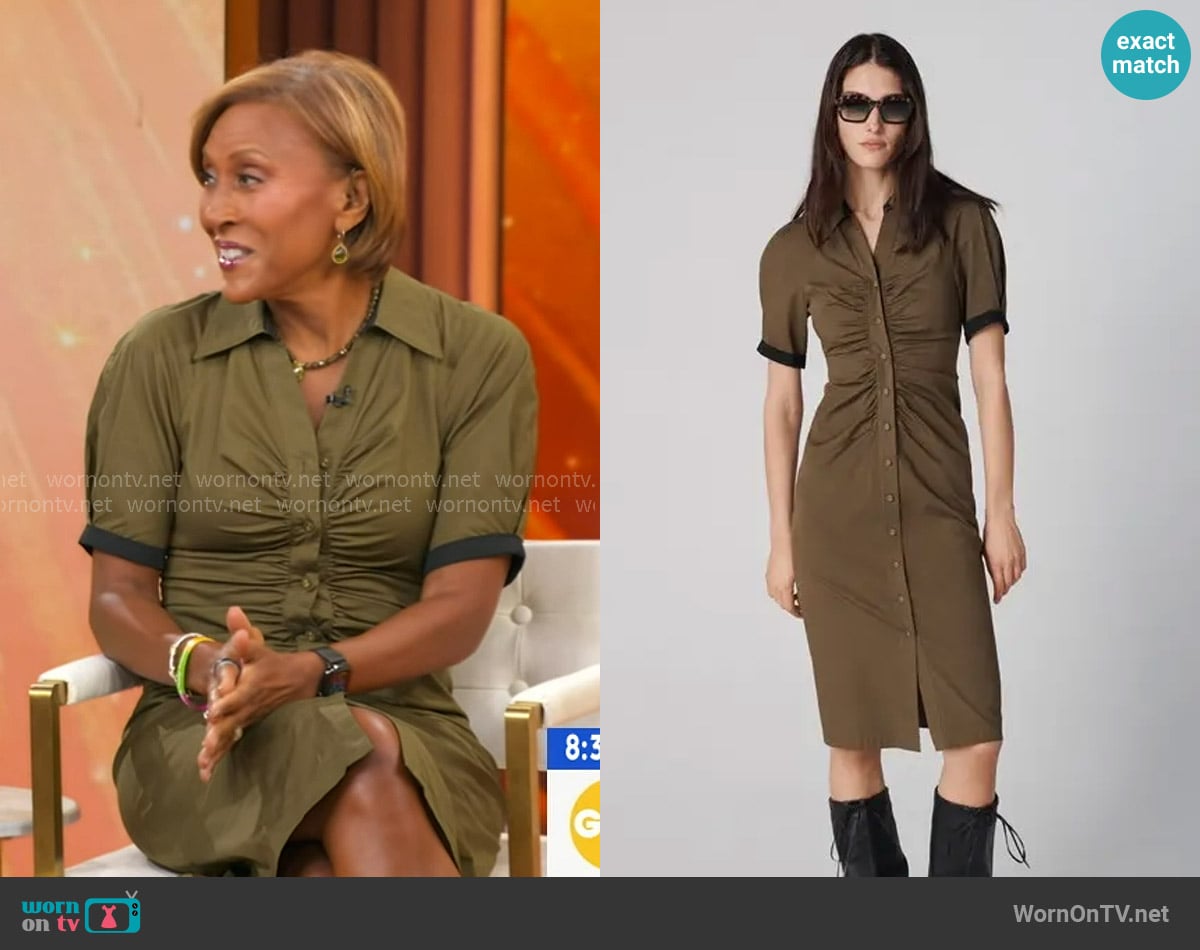 Diane von Furstenberg Sheskita Dress in Dark Olive worn by Robin Roberts on Good Morning America