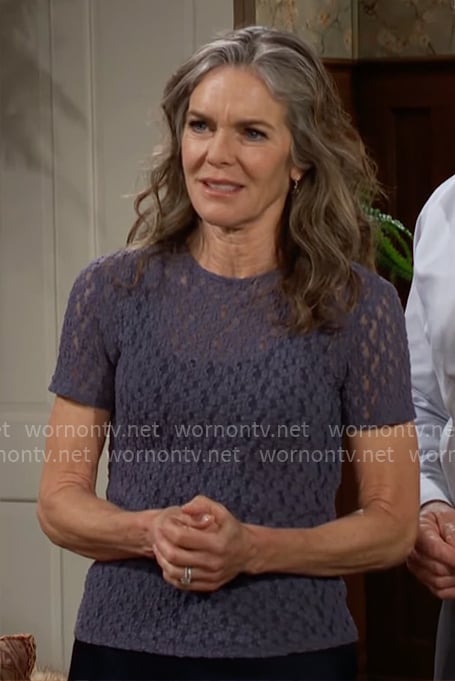 Diane’s steel blue lace top on The Young and the Restless