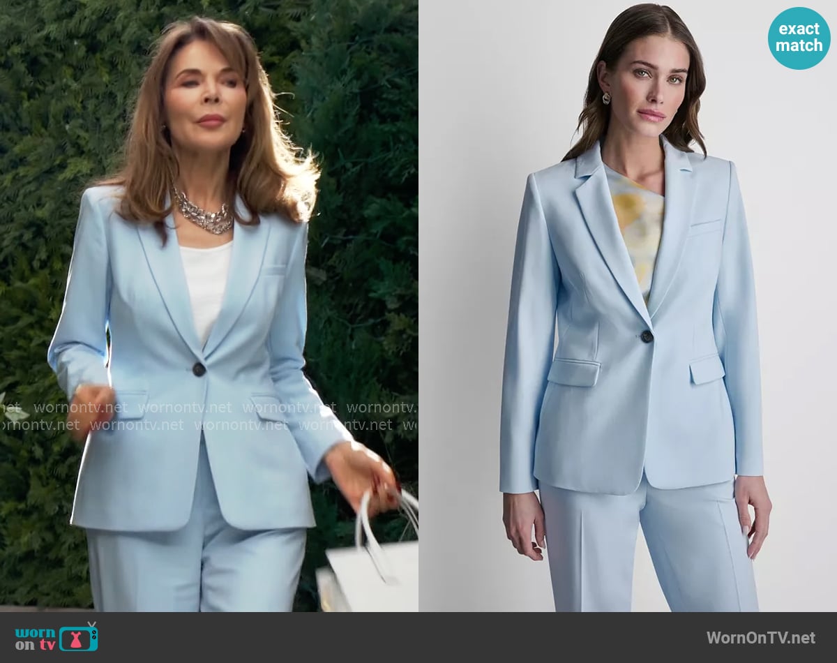 DKNY Long-Sleeve One-Button Blazer in Light Blue worn by Jill Abbott (Lauren Koslow) on The Young and the Restless