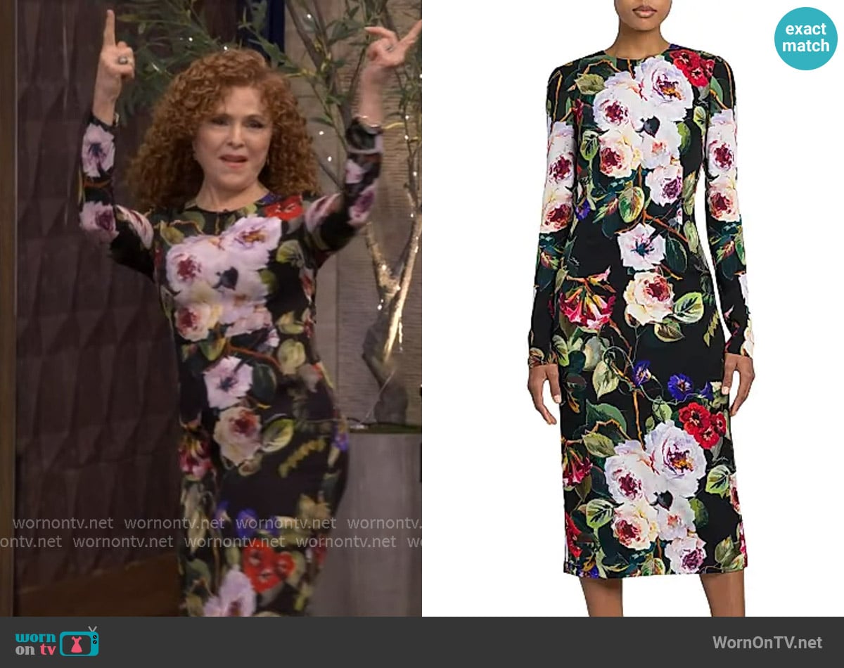 Dolce and Gabbana Floral Silk-Blend Sheath Midi-Dress worn by Bernadette Peters on Live with Kelly and Mark