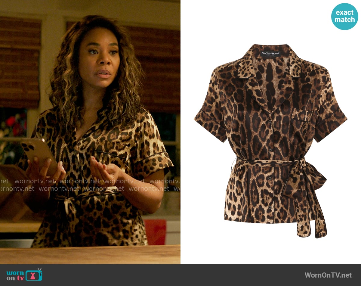 Dolce & Gabbana Leopard-print Belted Silk Shirt worn by  Dru-Ann Jones (Regina Hall) on The Five Star Weekend