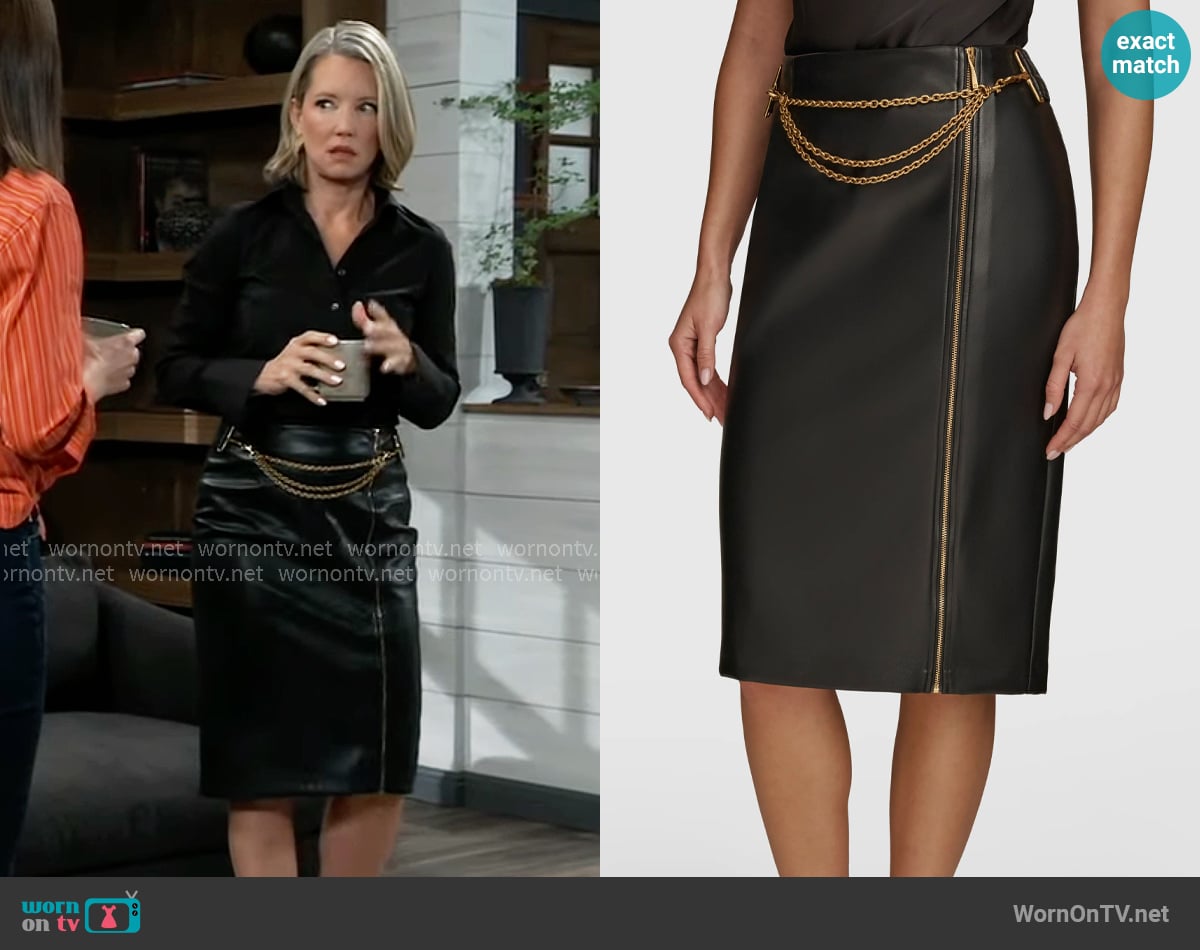 Donna Karan Chain Detail Faux Leather Skirt worn by Nina Reeves (Cynthia Watros) on General Hospital