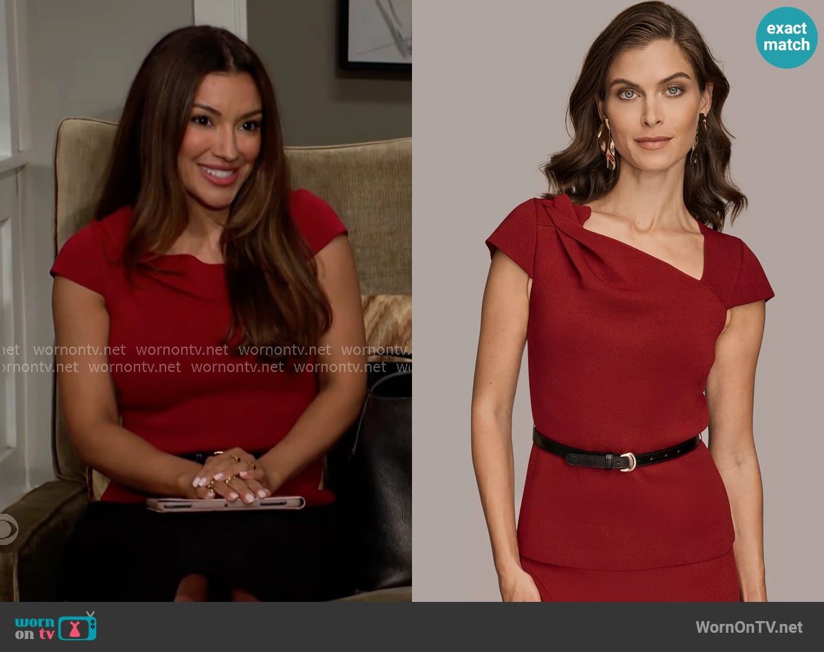Donna Karan Short Sleeves Asymmetric Belted Sweater worn by Audra Charles (Zuleyka Silver) on The Young and the Restless