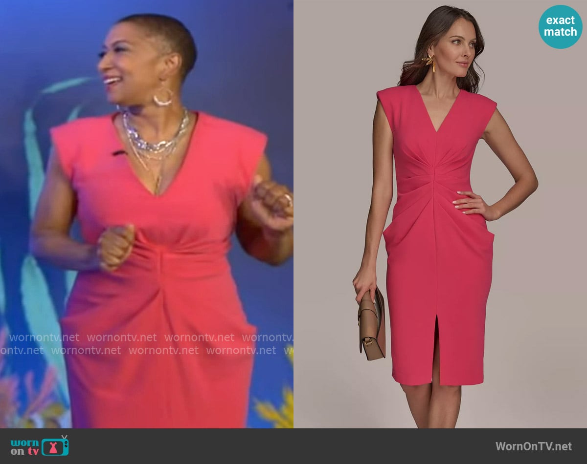 Donna Karan V-Neck Ruched Sheath Dress worn by Deja Vu on Live with Kelly and Mark