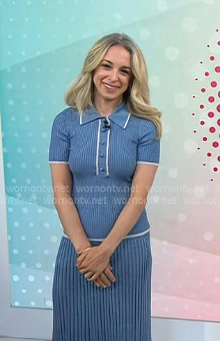 Dr. Becky Kennedy’s blue ribbed polo and knit skirt on Today