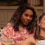 Dru-Anne's red abstract print dress on The Five Star Weekend
