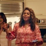 Dru-Anne’s red abstract print dress on The Five Star Weekend
