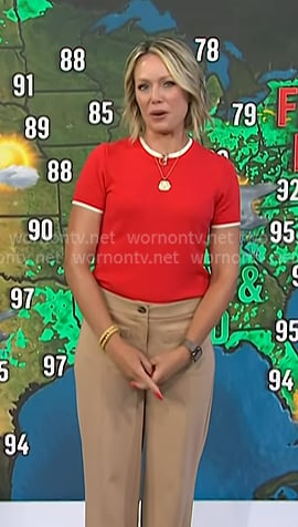 Dylan’s red short sleeve sweater and patch pocket pants on Today