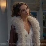 Dylan’s white mini dress and fur trim jacket on The Bold and the Beautiful