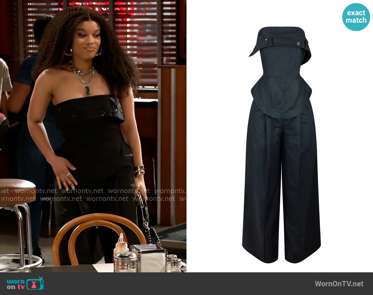 Edge by KS Paige Wide Leg Tube Jumpsuit worn by Eva Thomas (Ambyr Michelle) on Beyond the Gates