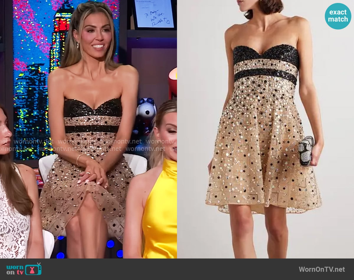 Elie Saab Strapless Embellished Tulle Mini Dress worn by Georgina Ferzli on In The City